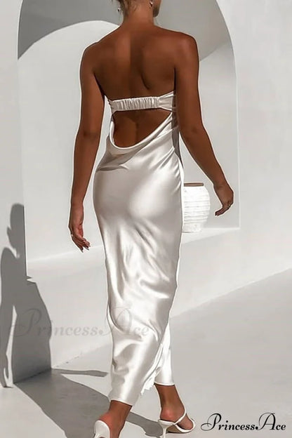 Solid Color Satin Strapless Dress