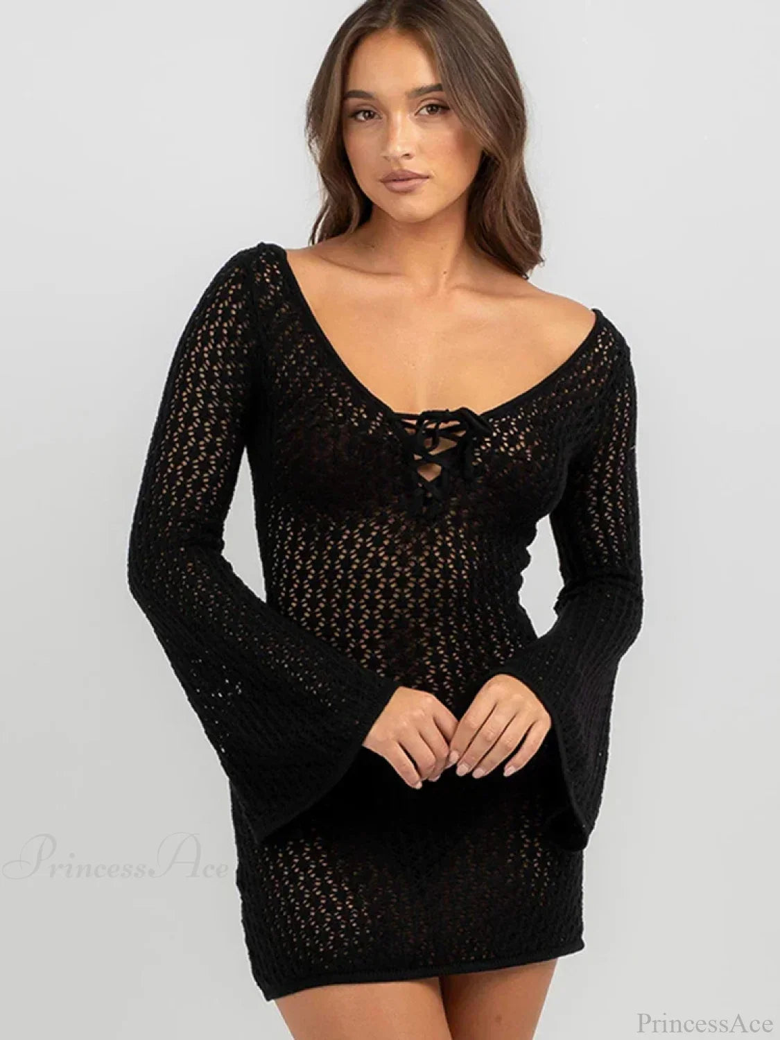 Solid Lace Up Bikini Cover Up