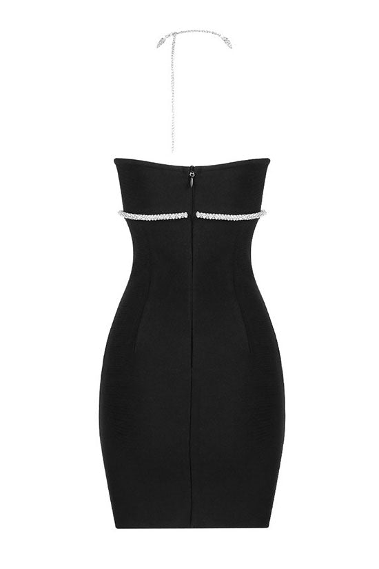 Sweetheart Rhinestone Halter Neck Strapless Embellished Mini Dress