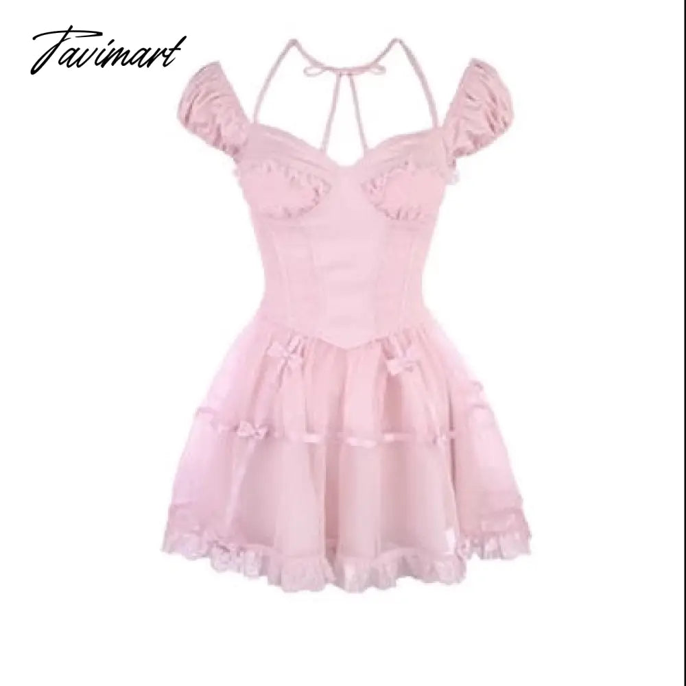 Spring Elegant Midi Dress Women Casual Lace One Piece Dress Korean Sweet Dress Party Puff Sleeve