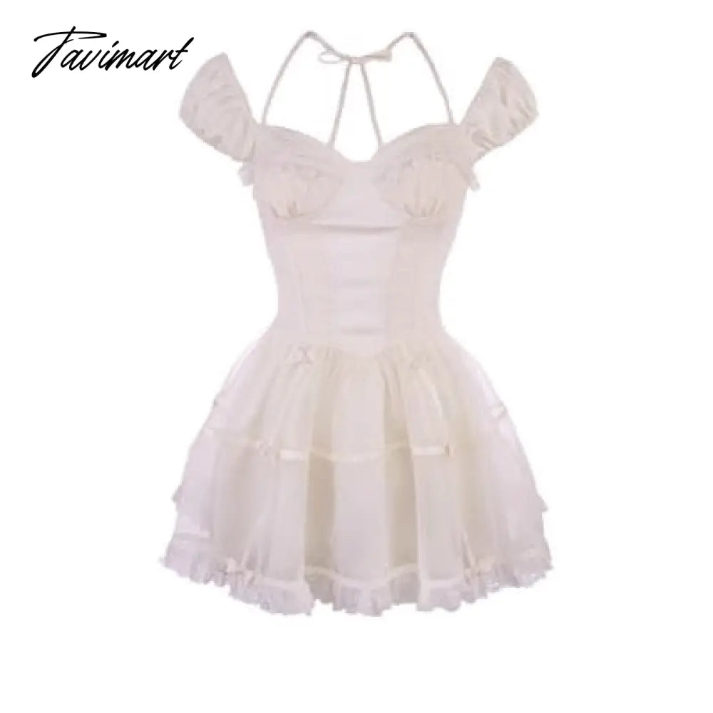 Spring Elegant Midi Dress Women Casual Lace One Piece Dress Korean Sweet Dress Party Puff Sleeve
