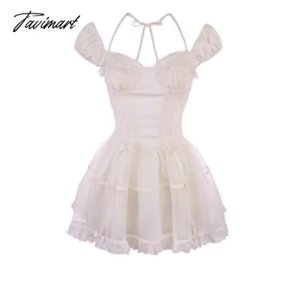 Spring Elegant Midi Dress Women Casual Lace One Piece Dress Korean Sweet Dress Party Puff Sleeve