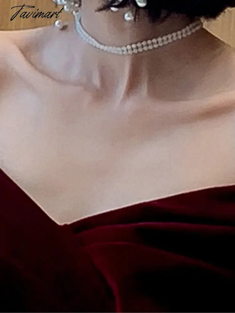 Spring Long Luxury Elegant Wine Red Soft Velvet Evening Party Wedding Dresses for Women Off Shoulder Maxi Dress