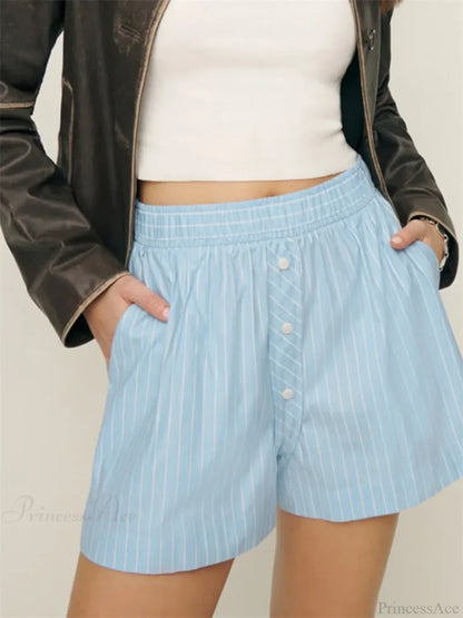 Striped Button Wide Leg Short