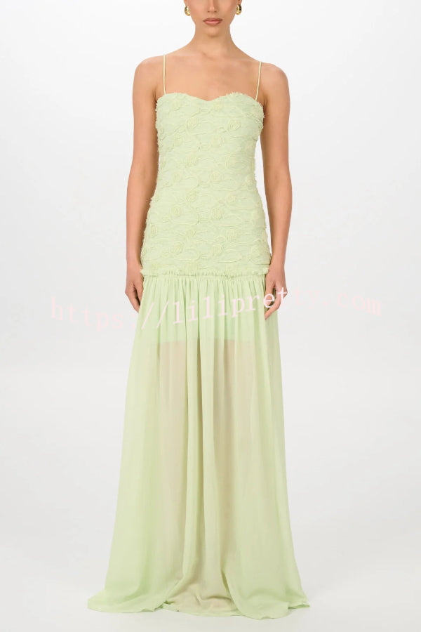 Stylish Three-dimensional Floral Chiffon Patchwork Strapless Elegant Maxi Dress