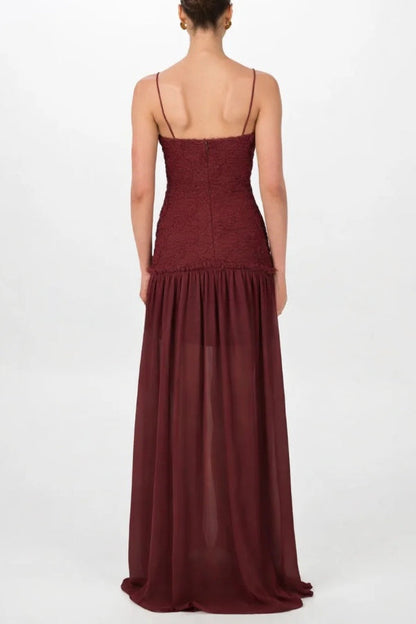 Stylish Three-dimensional Floral Chiffon Patchwork Strapless Elegant Maxi Dress