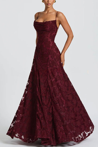 Francis Floral Burnout Jersey Fabric Cowl Neck Back Lace-up Maxi Dress
