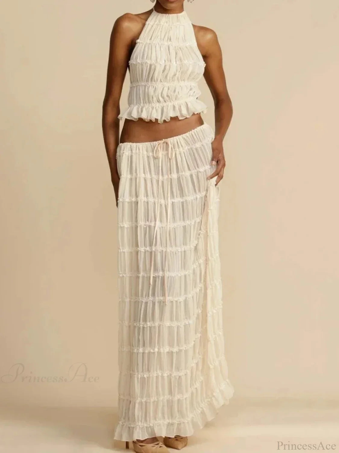 Summer Sexy Sleeveless Backless Top High Waist Skirt Beach Party Dress