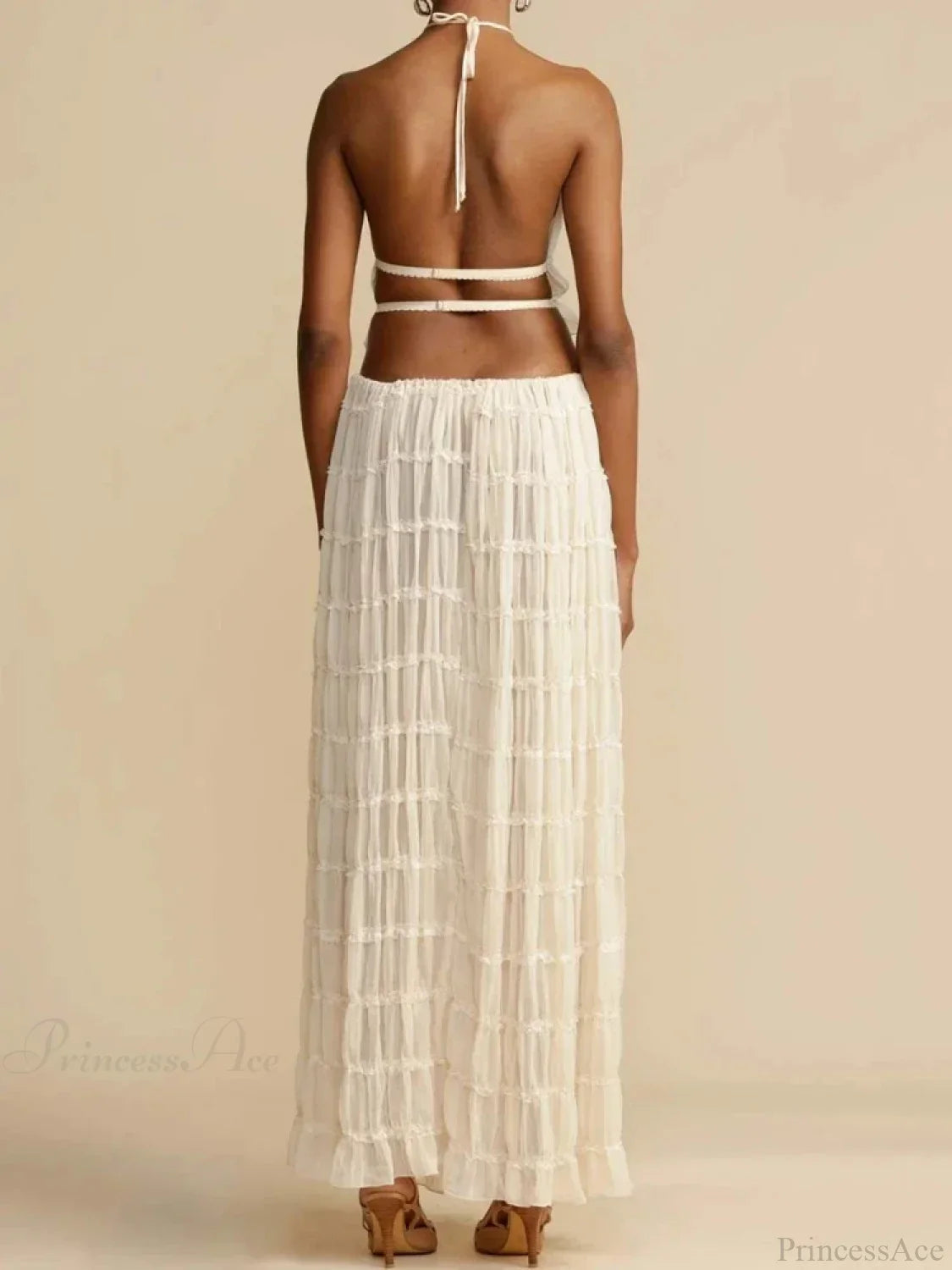 Summer Sexy Sleeveless Backless Top High Waist Skirt Beach Party Dress