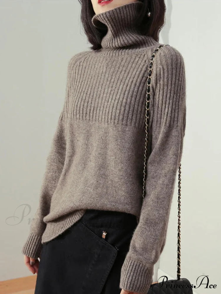 Sweater New Autumn/Winter Solid Neckline Color Winter Loose Blouse Pullover Ladies High Jumpers