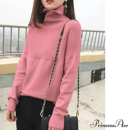 Sweater New Autumn/Winter Solid Neckline Color Winter Loose Blouse Pullover Ladies High Jumpers