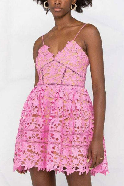 Guipure Lace Spaghetti Strap Ladder Stitch Mini Dress