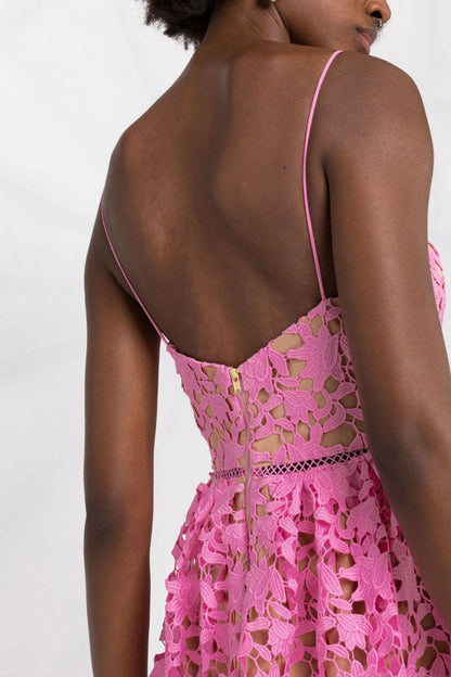 Guipure Lace Spaghetti Strap Ladder Stitch Mini Dress
