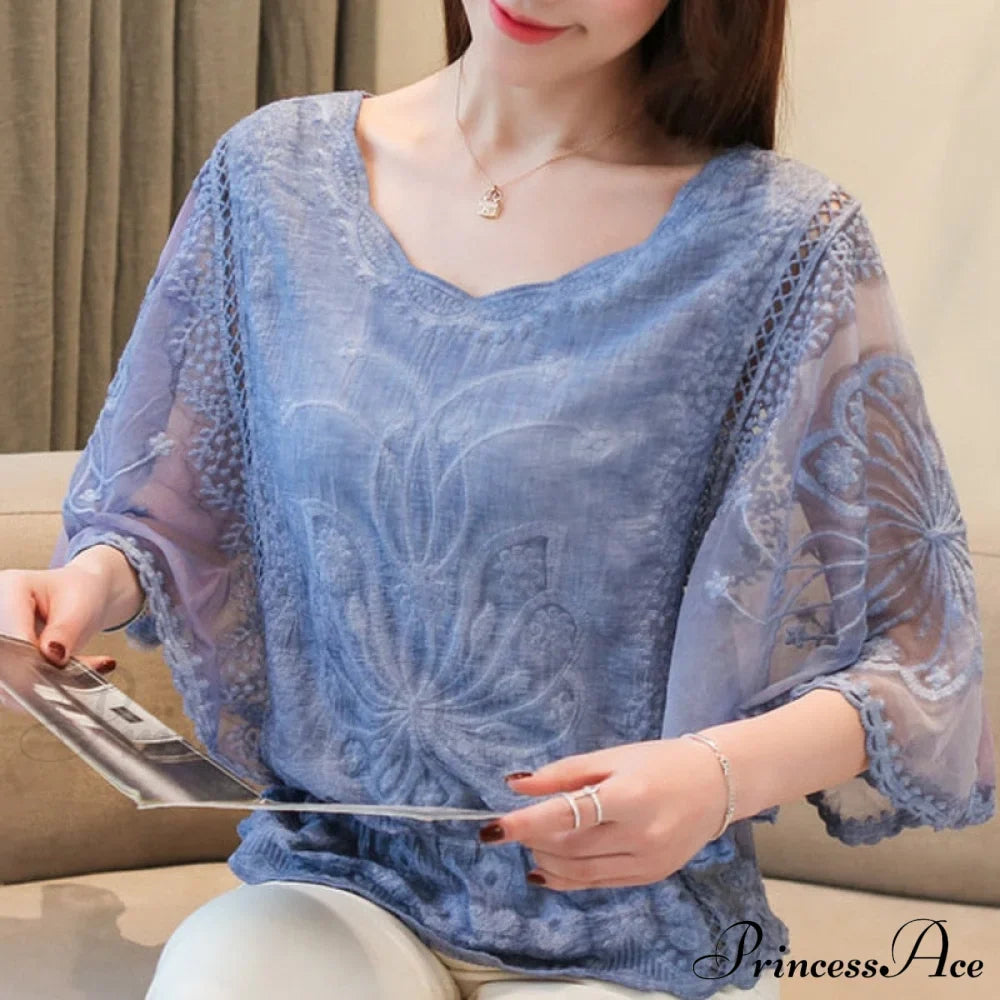 Sweet Spring Lace Fashion and Women's Warm-Season Out Hollow White Blouse Top