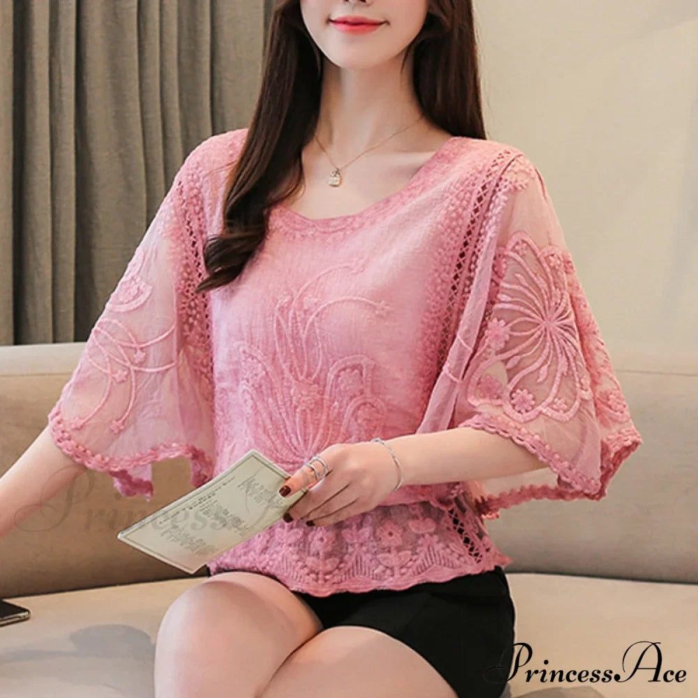 Sweet Spring Lace Fashion and Women's Warm-Season Out Hollow White Blouse Top