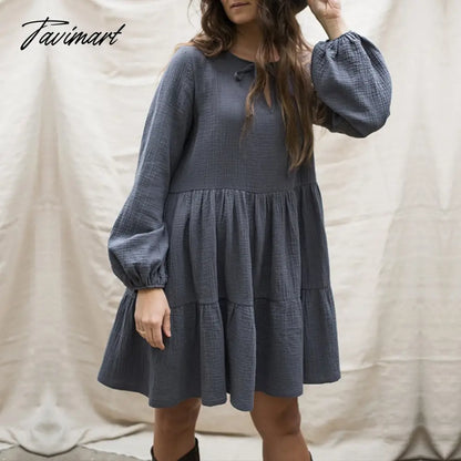 100% Cotton Crepe de chine Elegant Dresses For Women V-Neck Latern Long Sleeve Ruffles Holiday Beach Party Dress With Pocke