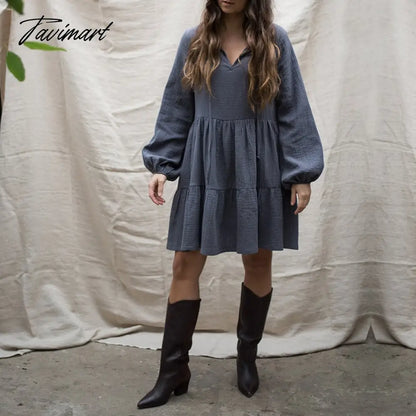 100% Cotton Crepe de chine Elegant Dresses For Women V-Neck Latern Long Sleeve Ruffles Holiday Beach Party Dress With Pocke