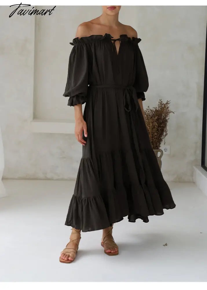 100% Cotton Summer Dress Women Chic Latern Sleeve Ruffles Birthday Party Elegant And Pretty Women'S Dresses Beach Sundress