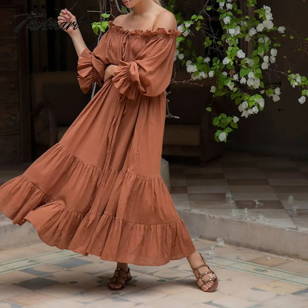 100% Cotton Summer Dress Women Chic Latern Sleeve Ruffles Birthday Party Elegant And Pretty Women'S Dresses Beach Sundress