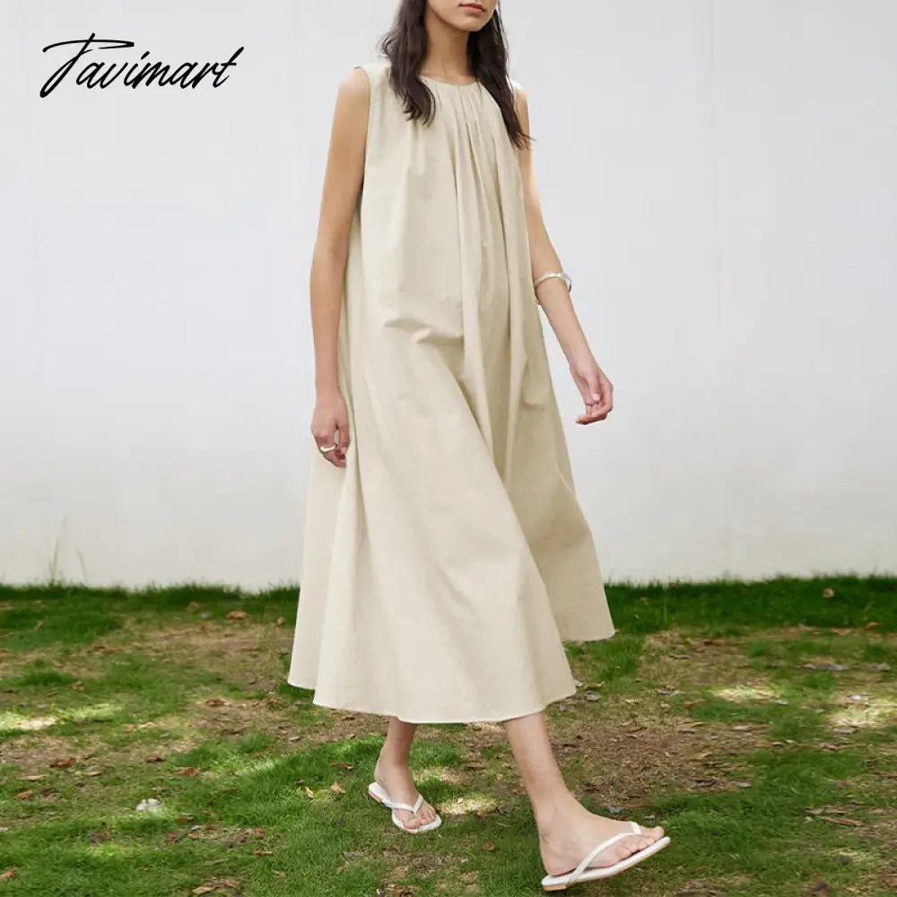 100% Cotton Summer Dresses Woman Vintage Striped Casual Loose Sleeveless Shirring Midi Party Dress Vestidos