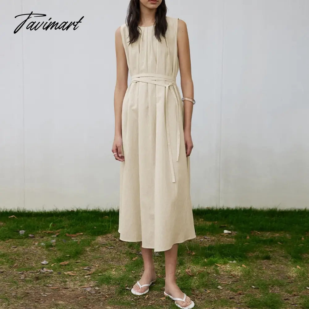 100% Cotton Summer Dresses Woman Vintage Striped Casual Loose Sleeveless Shirring Midi Party Dress Vestidos