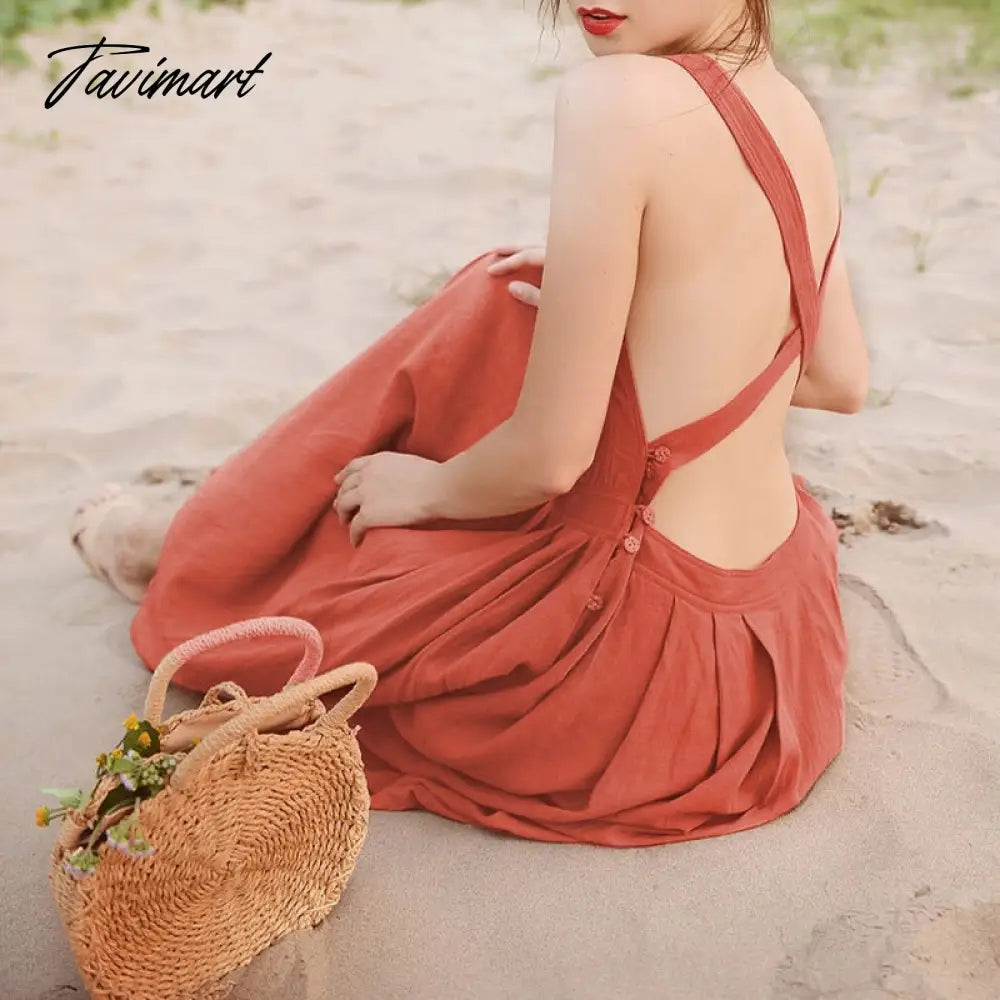 100% Linen Elegant Women's Dress Sexy Sleeveless Sqaure Collar Back Cross Long Midi Party Dress With Pockets Summer Clothes