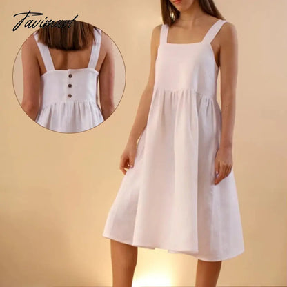 100% Linen Elegant Women's Dress Sexy Sleeveless Sqaure Collar Back Cross Long Midi Party Dress With Pockets Summer Clothes