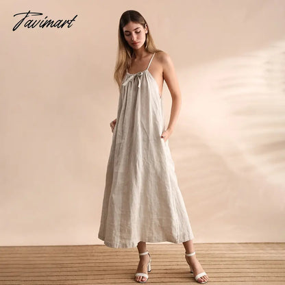 100% Linen Summer Dress Women Sexy Halter Sleeveless Bandage Lace Up Long Dresses Birthday Party Dresses платье женское