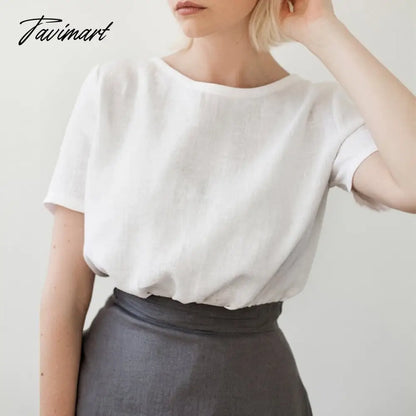 100% Linen Women T Shirt Basic O-Neck Short Sleeve Tees Girls Tops Black White Shirt Femme Camisetas De Mujer Aesthetic Clothes