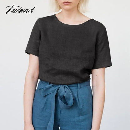 100% Linen Women T Shirt Basic O-Neck Short Sleeve Tees Girls Tops Black White Shirt Femme Camisetas De Mujer Aesthetic Clothes