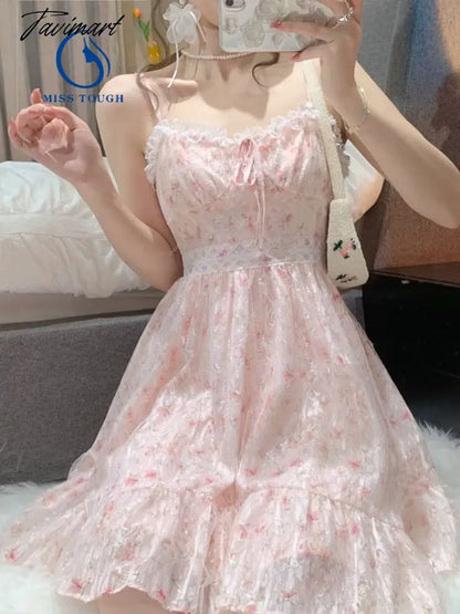 2 Piece Dress Set Women Floral Mini Dress + Casual Blouse Korean Fashion Suits Kawaii Clothing Lolita Dress Party Summer