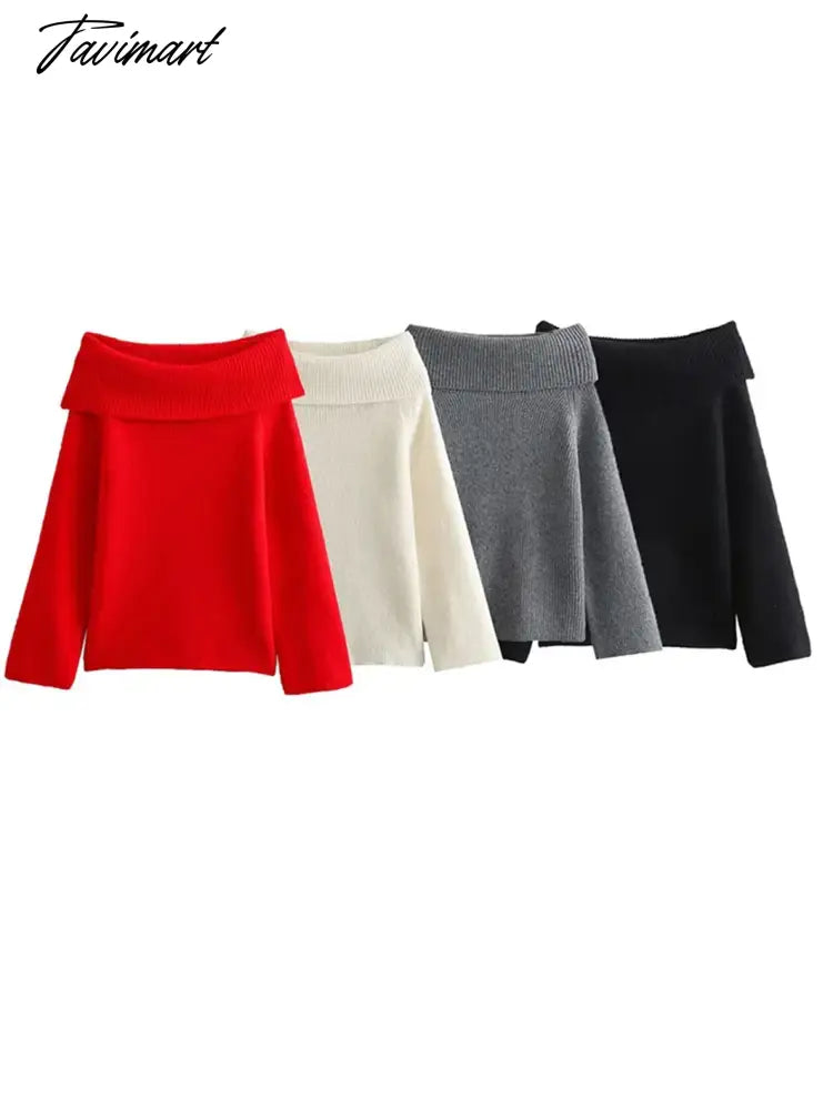 2024 Fashion Solid Simple Knitted Sweater For Woman Slash Neck Long Sleeve Loose Pullover Autumn Casual Streetwear Basic Jumper