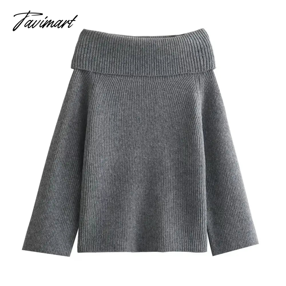 2024 Fashion Solid Simple Knitted Sweater For Woman Slash Neck Long Sleeve Loose Pullover Autumn Casual Streetwear Basic Jumper
