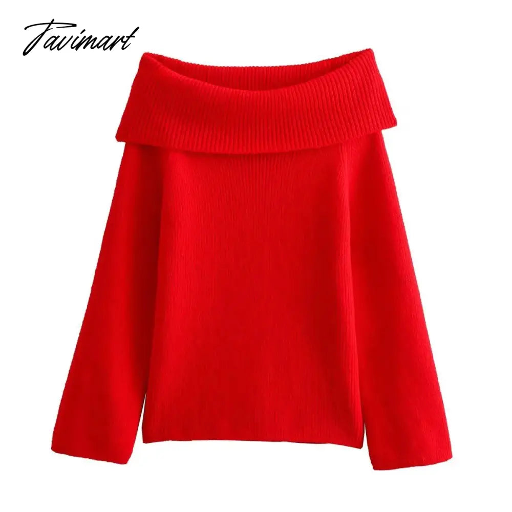 2024 Fashion Solid Simple Knitted Sweater For Woman Slash Neck Long Sleeve Loose Pullover Autumn Casual Streetwear Basic Jumper