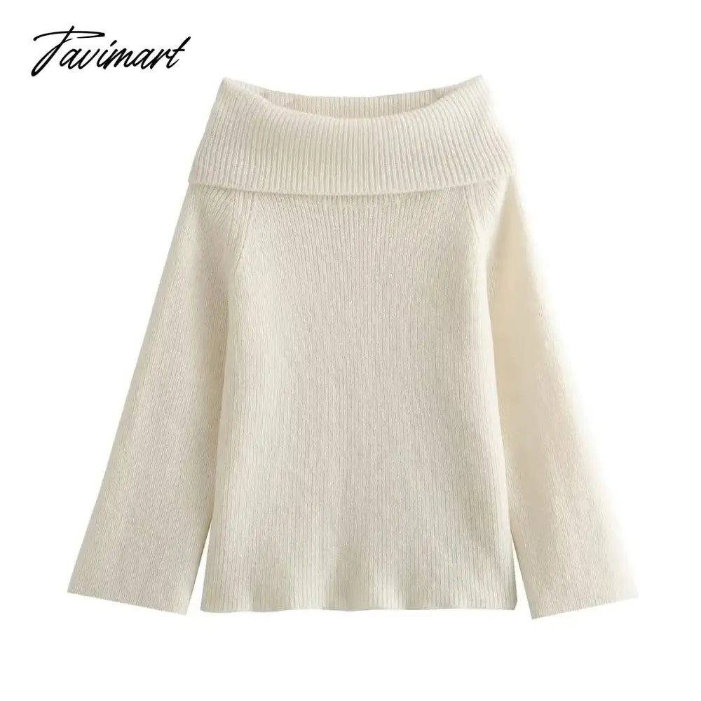 2024 Fashion Solid Simple Knitted Sweater For Woman Slash Neck Long Sleeve Loose Pullover Autumn Casual Streetwear Basic Jumper