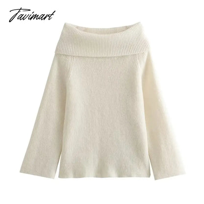 2024 Fashion Solid Simple Knitted Sweater For Woman Slash Neck Long Sleeve Loose Pullover Autumn Casual Streetwear Basic Jumper