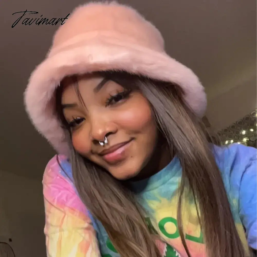 58-60cm Xl Fashion Faux Fur Bucket Hats For Women Winter Warm Big Faux Fur Fluffy Luxury Plush Fisherman Caps Outdoor Ski Panama