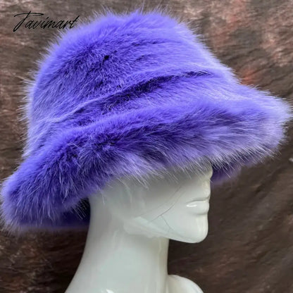 58-60cm Xl Fashion Faux Fur Bucket Hats For Women Winter Warm Big Faux Fur Fluffy Luxury Plush Fisherman Caps Outdoor Ski Panama