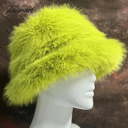 58-60cm Xl Fashion Faux Fur Bucket Hats For Women Winter Warm Big Faux Fur Fluffy Luxury Plush Fisherman Caps Outdoor Ski Panama
