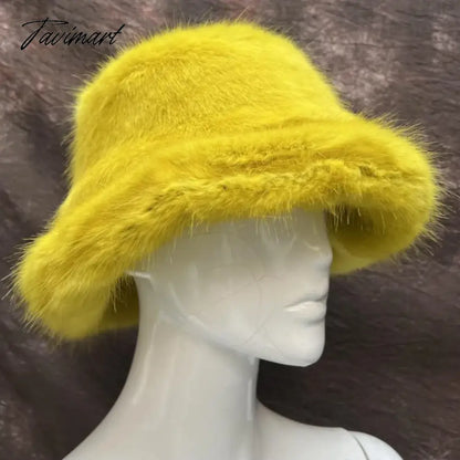58-60cm Xl Fashion Faux Fur Bucket Hats For Women Winter Warm Big Faux Fur Fluffy Luxury Plush Fisherman Caps Outdoor Ski Panama
