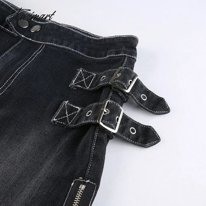 90s Y2K Denim Skirt With Buckle Side Zip Fitted Low Waist Micro Mini Skirt Women EMO Girl Grunge Aesthetic Outfit