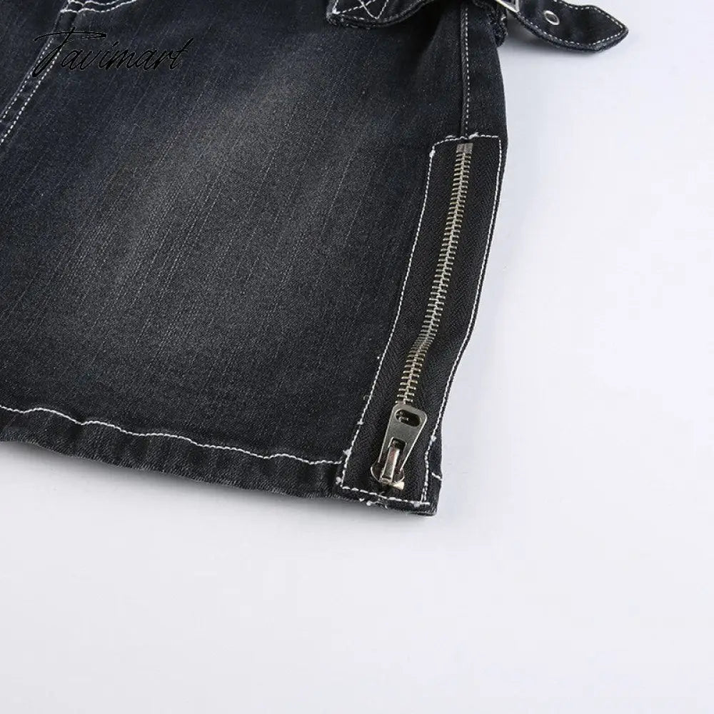 90s Y2K Denim Skirt With Buckle Side Zip Fitted Low Waist Micro Mini Skirt Women EMO Girl Grunge Aesthetic Outfit