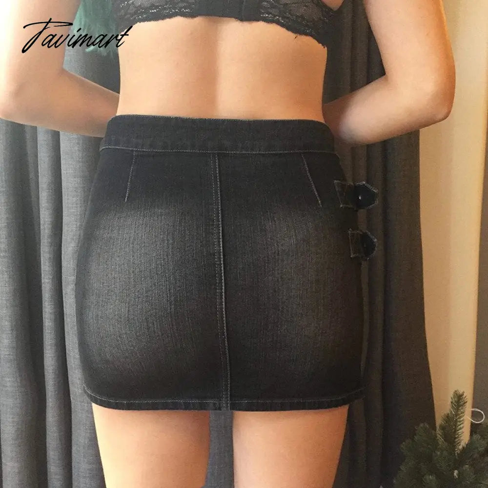 90s Y2K Denim Skirt With Buckle Side Zip Fitted Low Waist Micro Mini Skirt Women EMO Girl Grunge Aesthetic Outfit