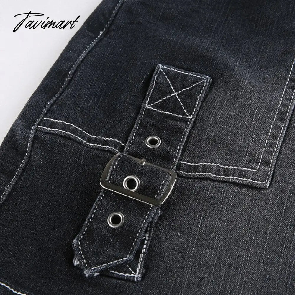 90s Y2K Denim Skirt With Buckle Side Zip Fitted Low Waist Micro Mini Skirt Women EMO Girl Grunge Aesthetic Outfit