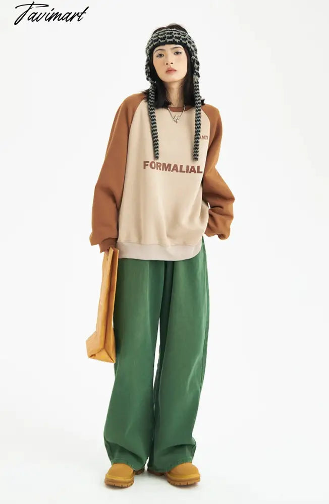 American Baggy Sweatshirt Women Spring Autumn Fashion Letter Printing Design Sense Splicing Vintage Long Sleeves Pullover TOP