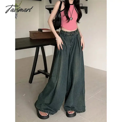 American Retro High Waist Wide Leg Jeans for Women Fashion High Street Loose Mopping Pants Harajuku Hot Girl Straight Trousers