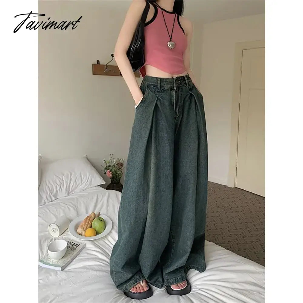 American Retro High Waist Wide Leg Jeans for Women Fashion High Street Loose Mopping Pants Harajuku Hot Girl Straight Trousers