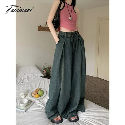 American Retro High Waist Wide Leg Jeans for Women Fashion High Street Loose Mopping Pants Harajuku Hot Girl Straight Trousers