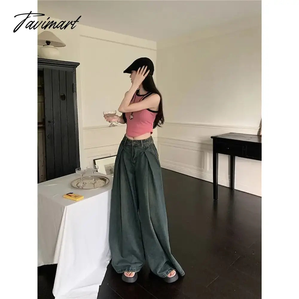 American Retro High Waist Wide Leg Jeans for Women Fashion High Street Loose Mopping Pants Harajuku Hot Girl Straight Trousers
