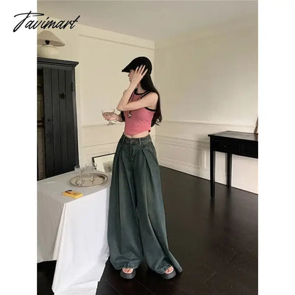 American Retro High Waist Wide Leg Jeans for Women Fashion High Street Loose Mopping Pants Harajuku Hot Girl Straight Trousers